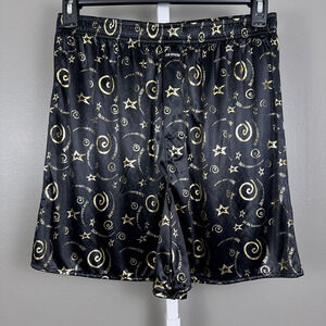 Vintage Joe Boxer Satin Boxer Shorts Men's Medium Black Gold Stars Celestial Y2K